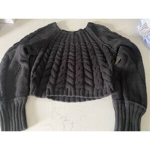 Free People Women's Cutting Edge Solid Cable-Knit Sweater cropped black Large